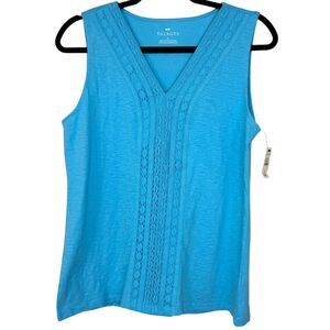 Talbots NWT Bright Blue V-neck lace Tank Top Size Medium